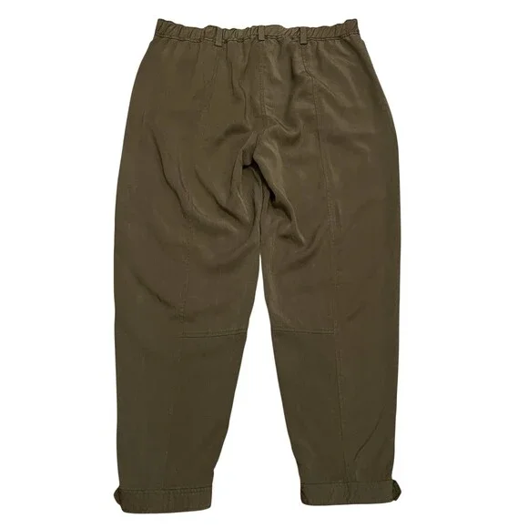 EILEEN FISHER Olive Green Tencel Pants Button Hem Relaxed Cropped Utility Size M - Picture 2 of 6